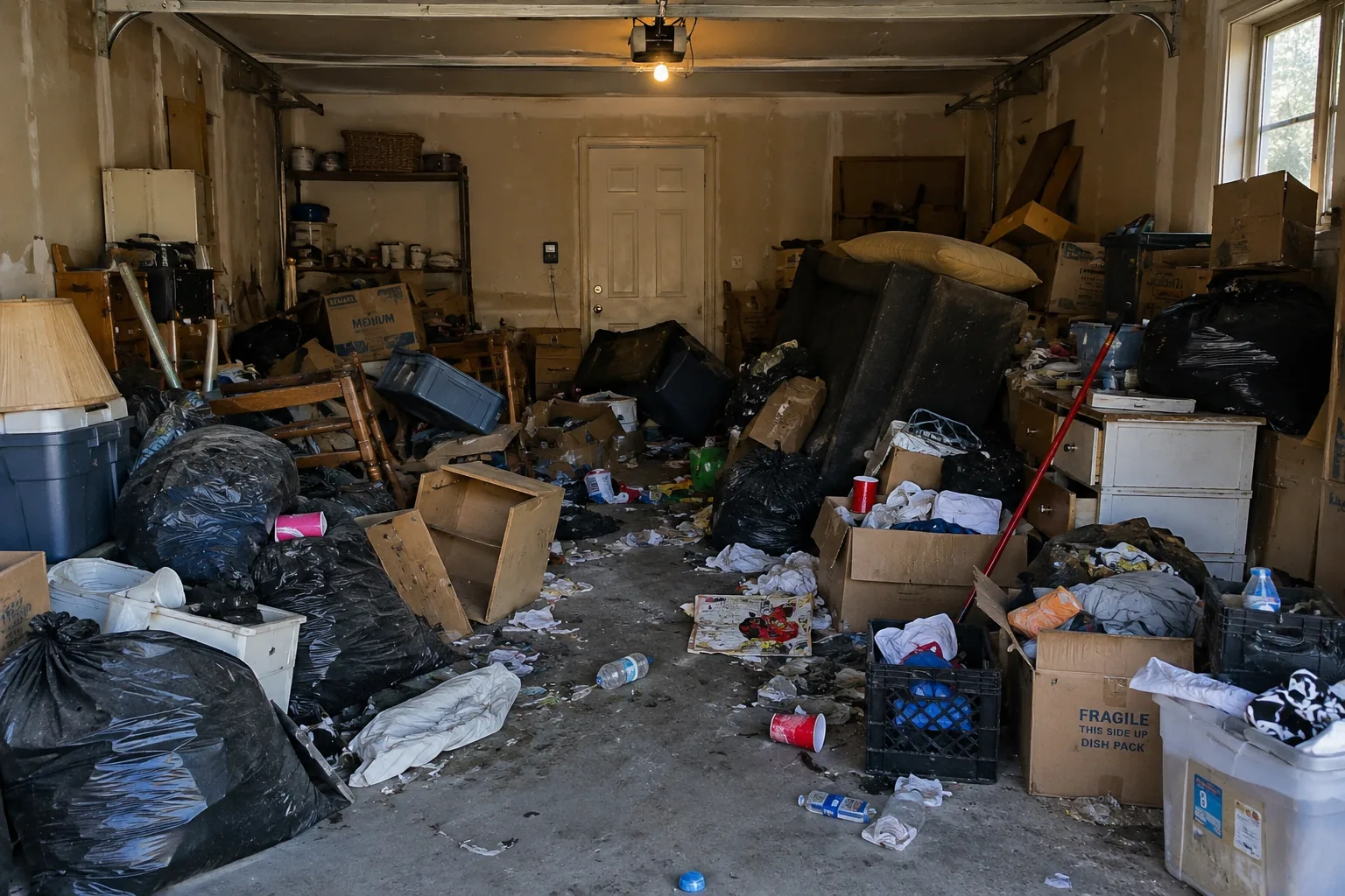 Before: garage full of junk and debris